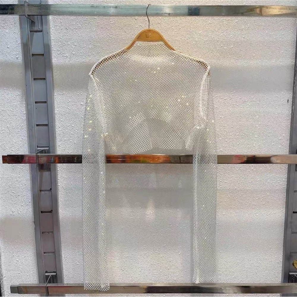Sheer Mesh Long-Sleeve Crop Top - White